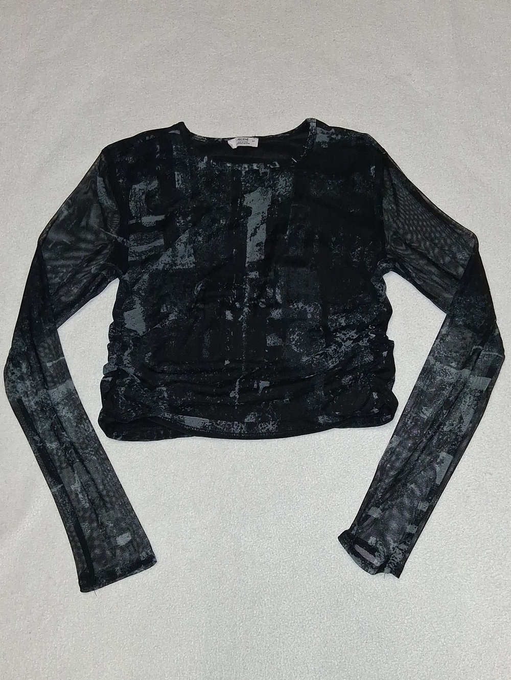 Ardene Black & Gray Sheer Printed Long Sleeve Top